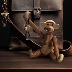 Ape nøkkelring 3 cm sølv/svart/teak/limba