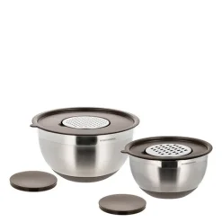 Bakebollesett med lokk 3L + 5L 8 deler stål/latte