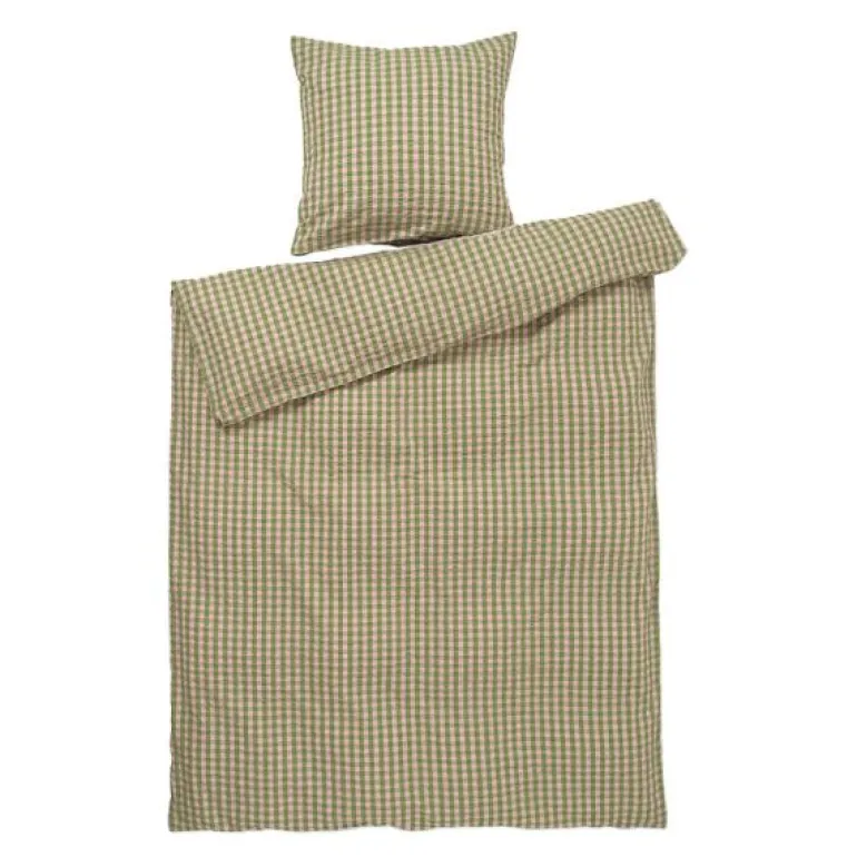 Bæk&Bølge krepp sengetøy 150x210 cm grønn/soft pink