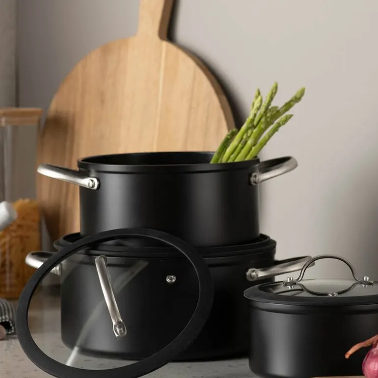 Black Elegant keramisk grytesett 3 deler svart