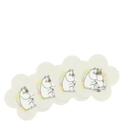Blomster glassbrikke 10,5 cm 4 stk offwhite