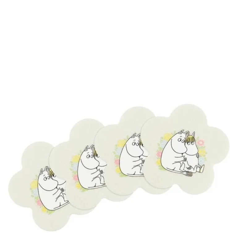 Blomster glassbrikke 10,5 cm 4 stk offwhite