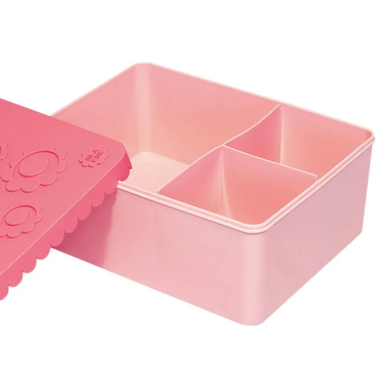 Blomst matboks i plast 3 rom rosa