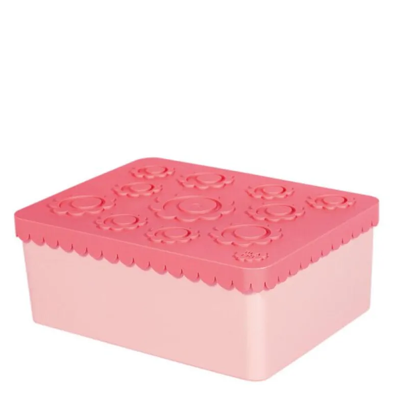 Blomst matboks i plast 3 rom rosa