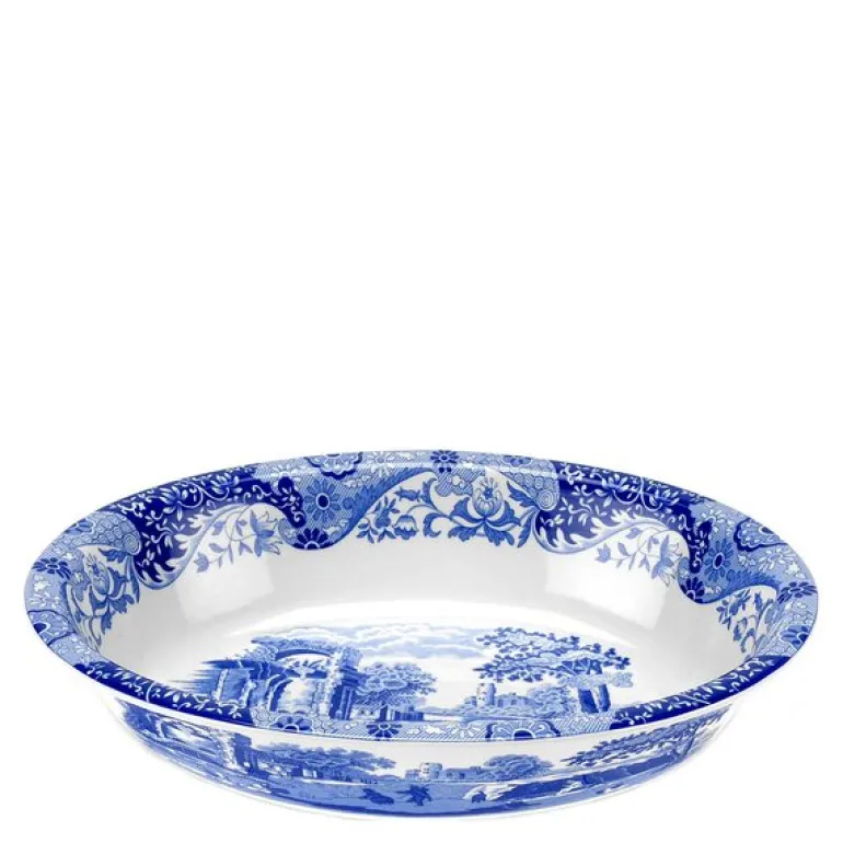 Blue Italian ildfast form oval 31,5x22,5 cm blå/hvit