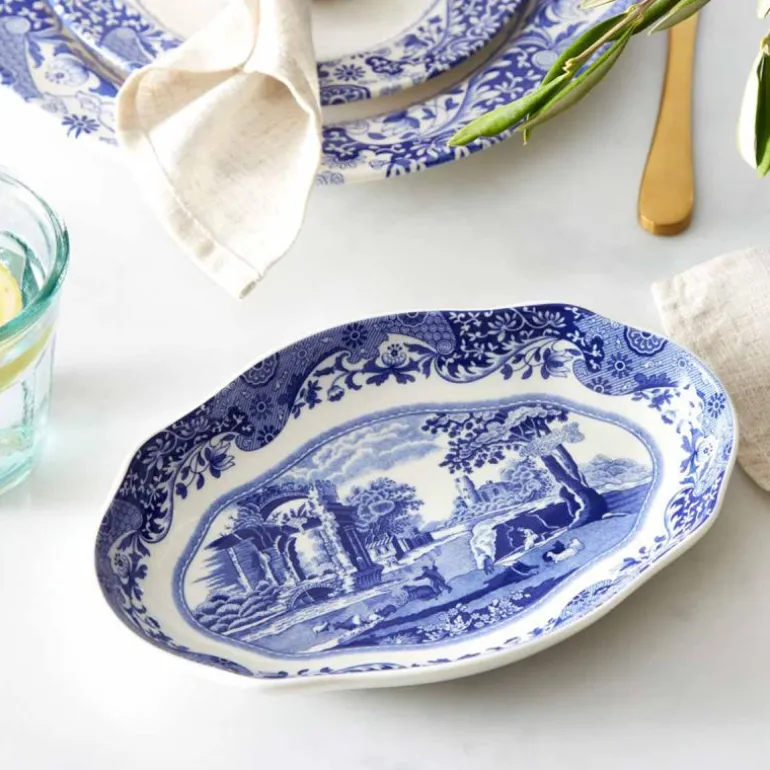 Blue Italian oval tallerken 21 cm blå/hvit