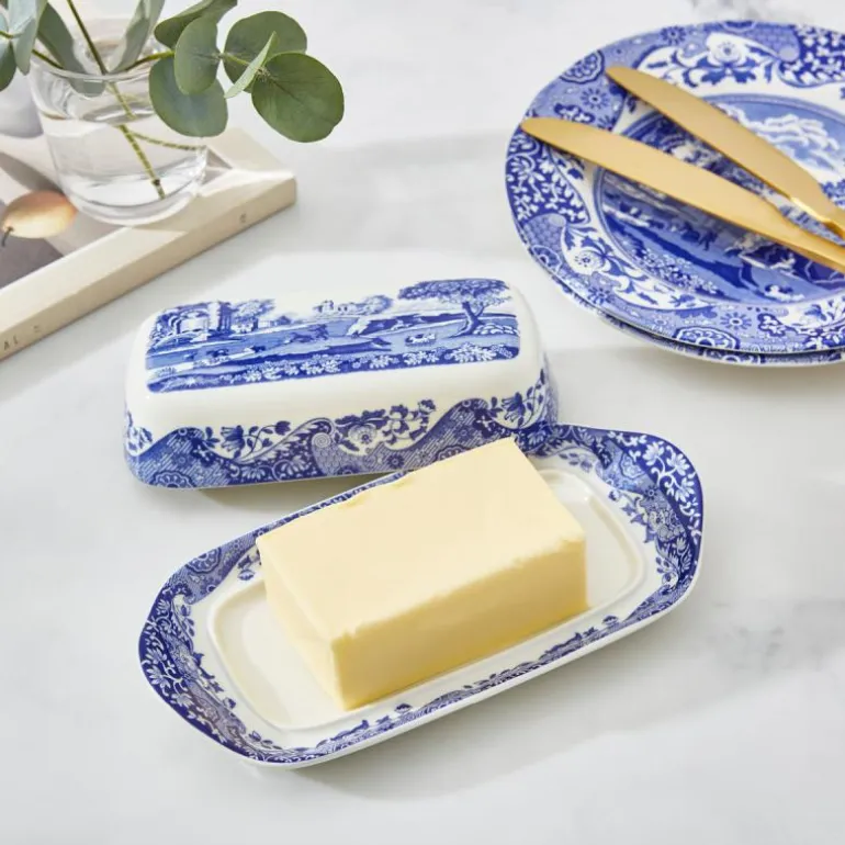 Blue Italian smørboks blå/hvit