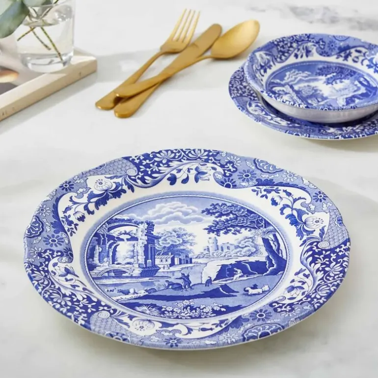 Blue Italian tallerken flat 23 cm blå/hvit