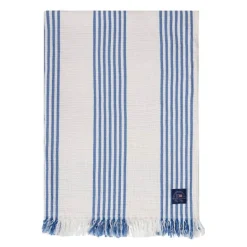 Bomullspledd 170x130 cm stripet/rutete hvit/blå/beige