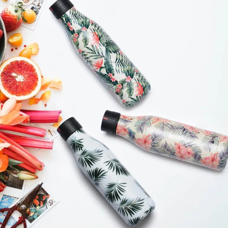 Bottle Up Design termoflaske 0,5L hvit/mørk grønn med blad