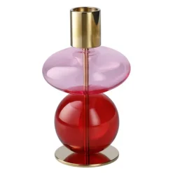 Bubble lysestake 14 cm rosa/rød