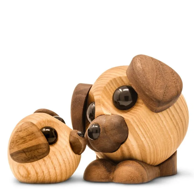Buddy hund trefigur 8 cm ask/valnøtt