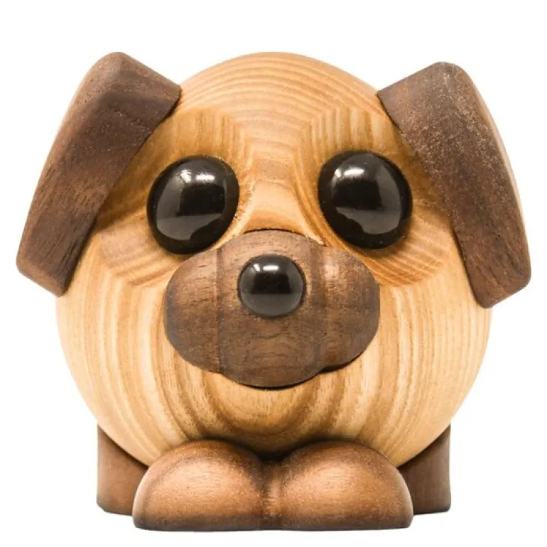 Buddy hund trefigur 8 cm ask/valnøtt
