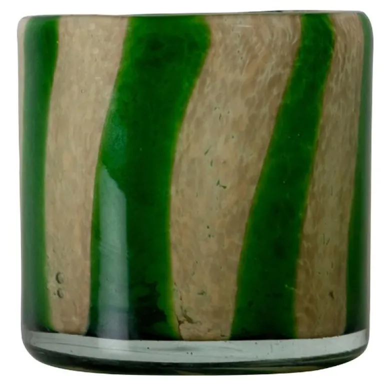 Calore lyslykt 10x10 cm Curve grønn/beige stripete