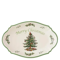 Christmas Tree Merry Christmas brett 28 cm hvit/grønn/rød