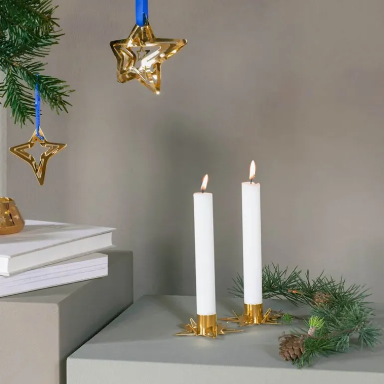Classic Christmas lysestake stjerne 2 stk gull