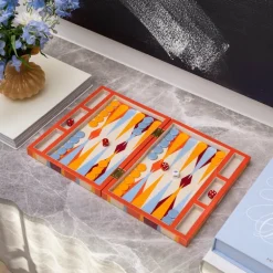 Classic lakkert backgammon rød/multi
