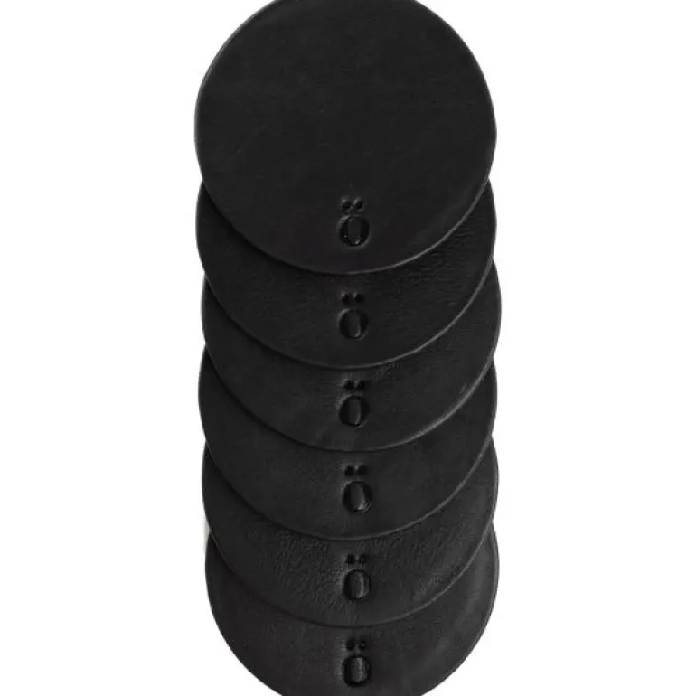 Coaster skinn 10 cm 6 stk svart