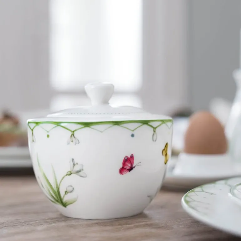 Colourful Spring sukkerskål med lokk 24 cl hvit/grønn