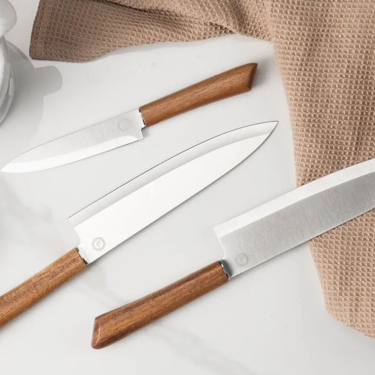 Concept knivsett 3 deler trehåndtak stål/brun