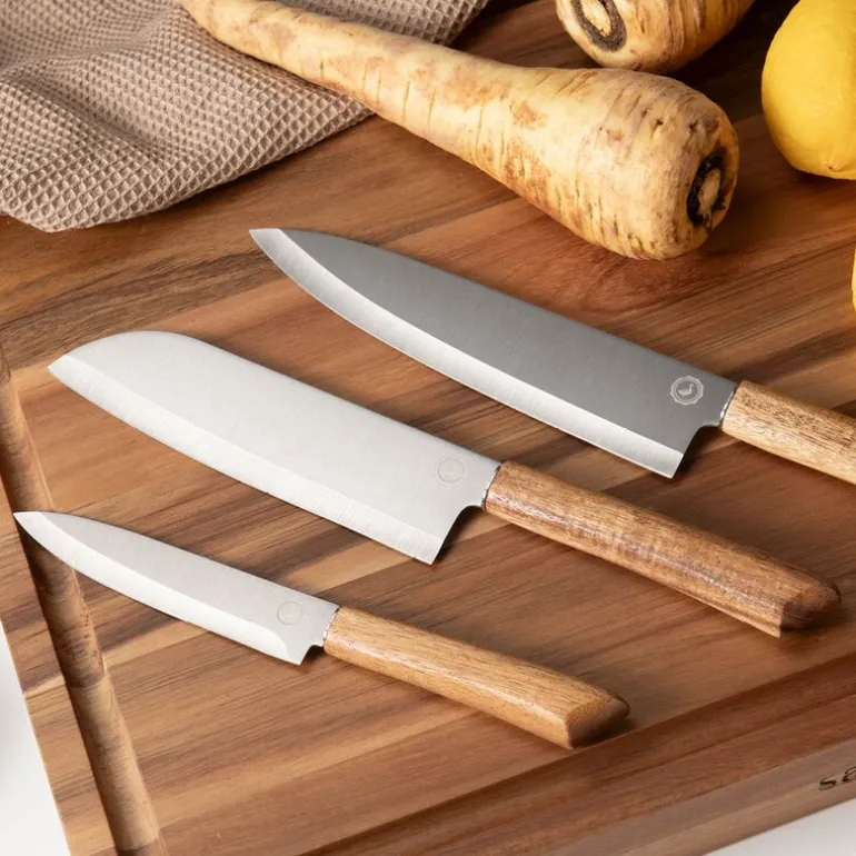 Concept knivsett 3 deler trehåndtak stål/brun