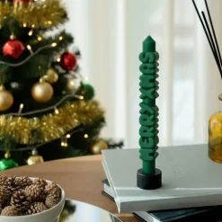 3D kronelys 23 cm MERRY XMAS grønn