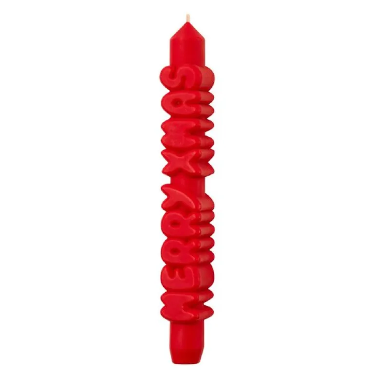 3D kronelys 23 cm MERRY XMAS rød