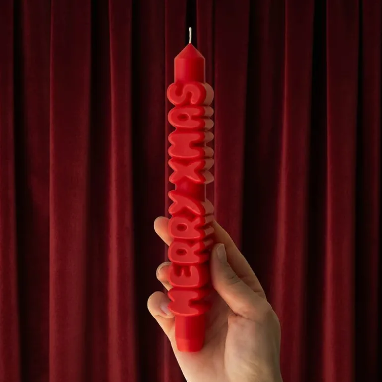 3D kronelys 23 cm MERRY XMAS rød