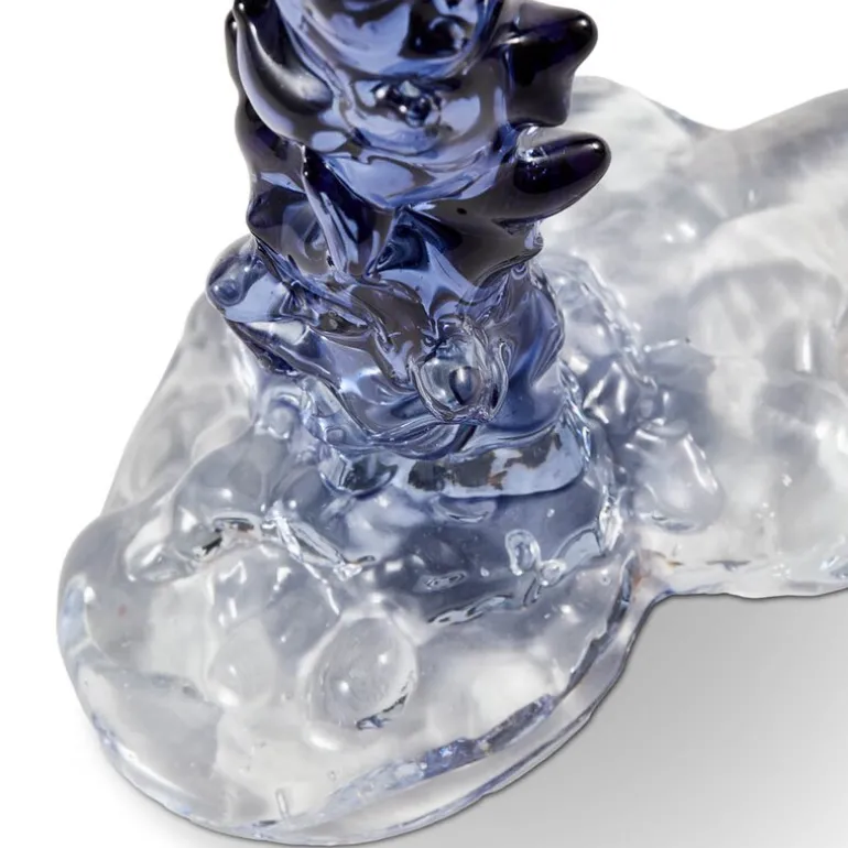 Drip lysestake i glass L 25 cm mørk blå