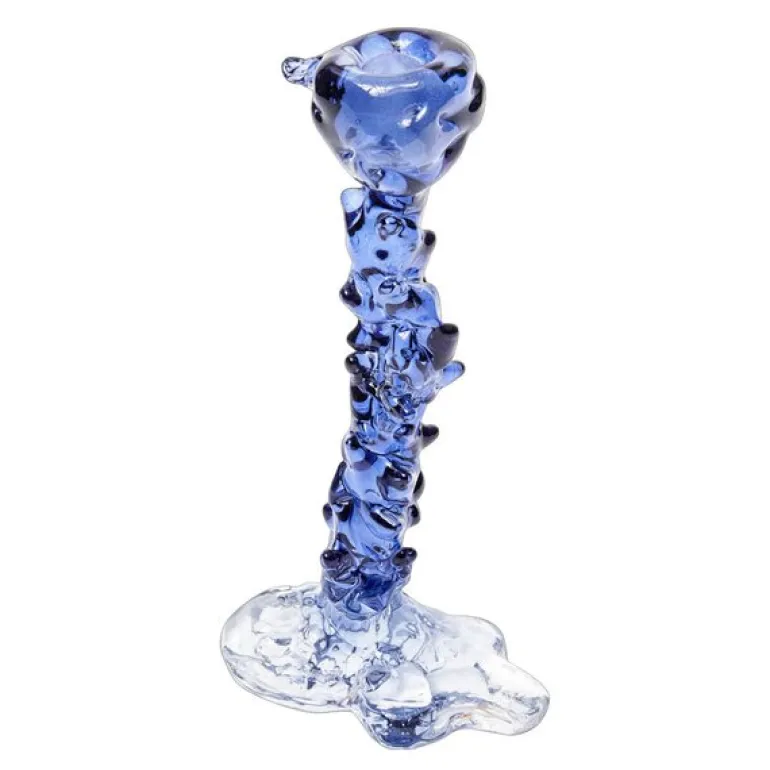 Drip lysestake i glass L 25 cm mørk blå