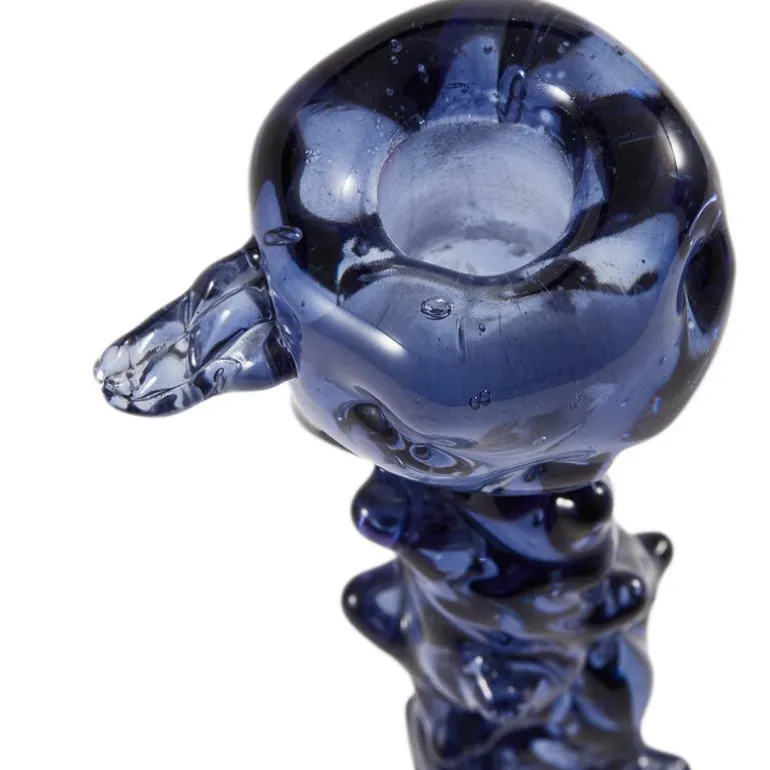 Drip lysestake i glass L 25 cm mørk blå
