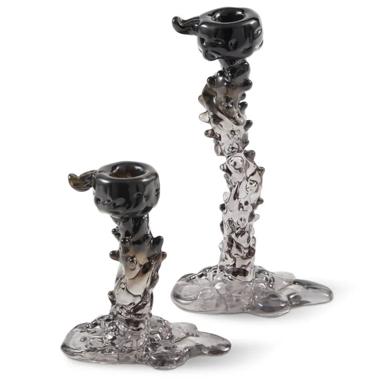 Drip lysestake i glass S 14 cm svart