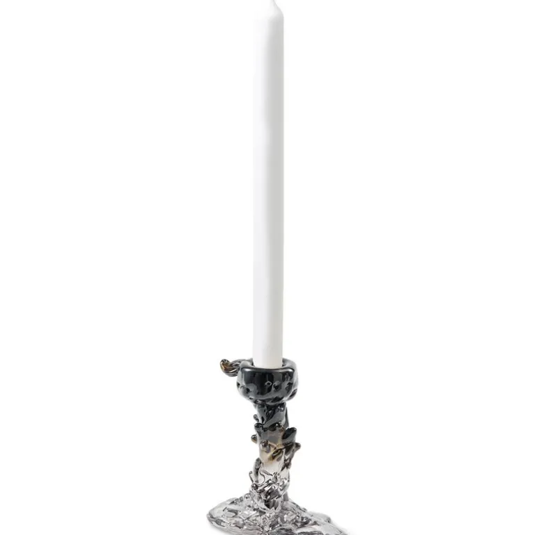 Drip lysestake i glass S 14 cm svart