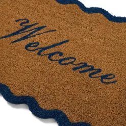 Dørmatte 45x90 cm "Welcome" natur/blå