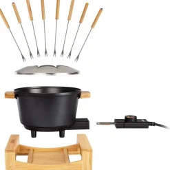 Fonduesett med 8 pinner 173025 1,5L svart/bambus
