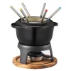 Foni fondue støpejern med treplate 18x18 cm 1,8L svart