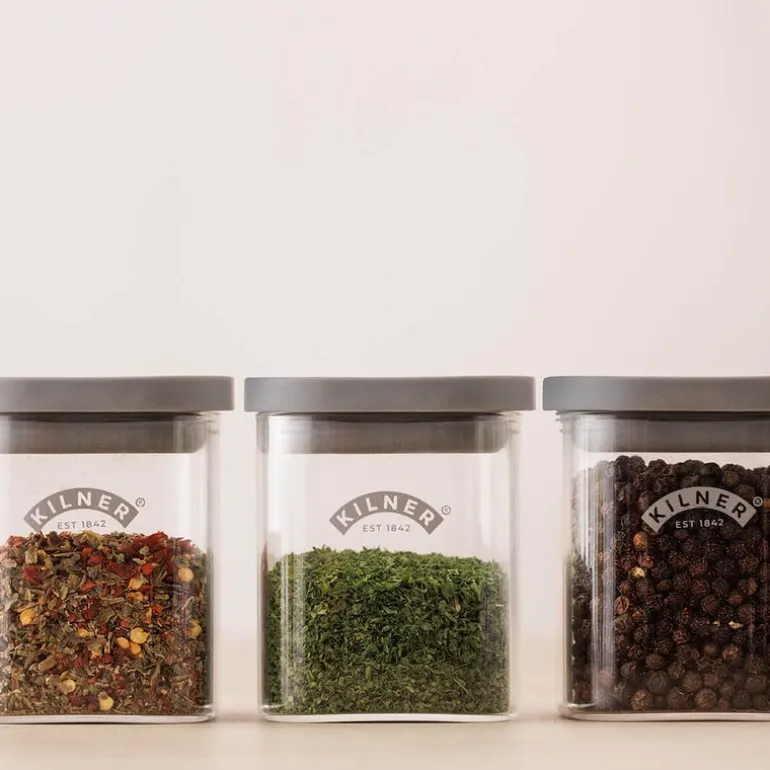 Fresh krydderkrukkesett 4 deler glass/grå