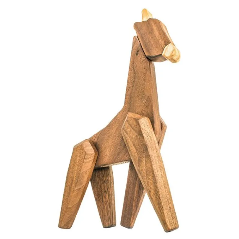 Giraff trefigur 23 cm valnøtt/ask