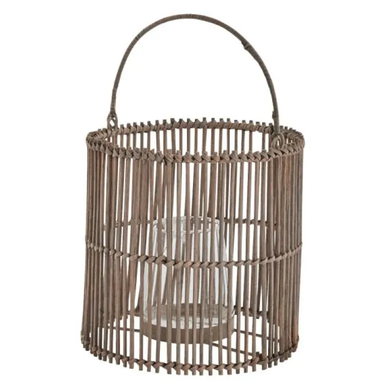 Harper lykt 21x21 cm rattan/grå