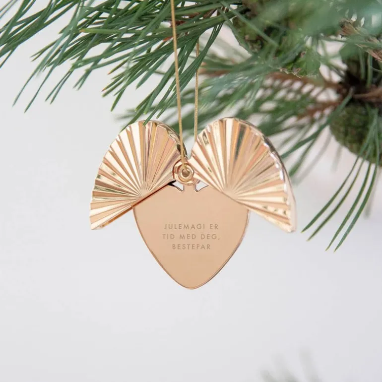Hjerteåpner julepynt 7x7 cm bestefar gullbelagt