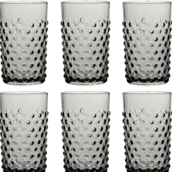 Hobnail glass 20 cl 6 stk grey smoke
