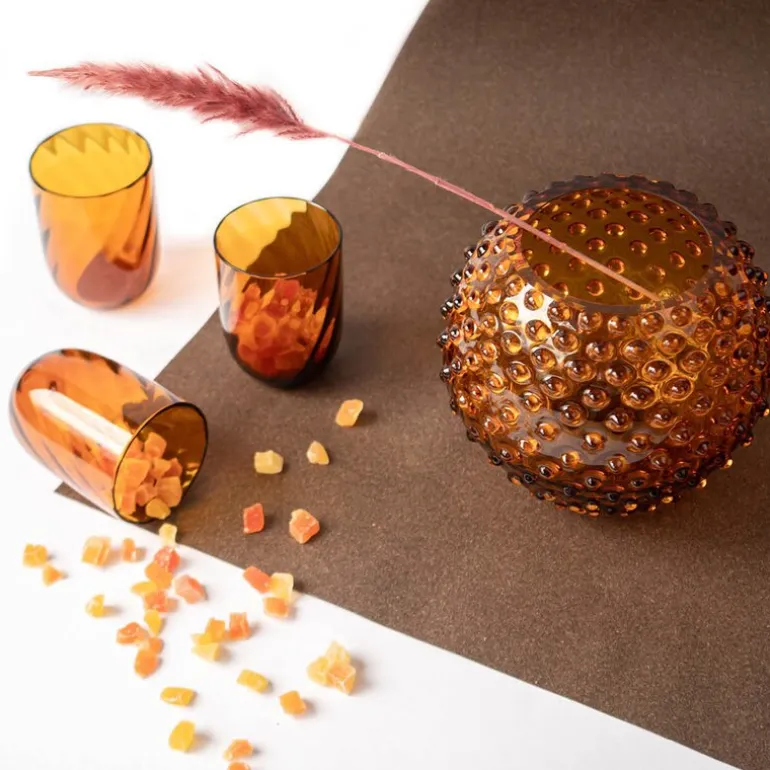 Hobnail vase 18 cm amber