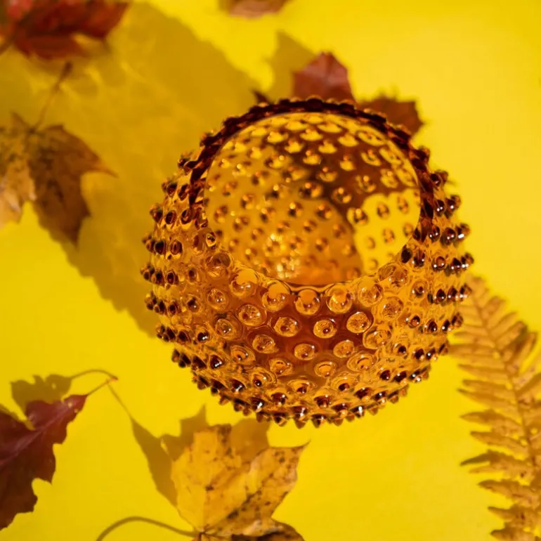 Hobnail vase 18 cm amber