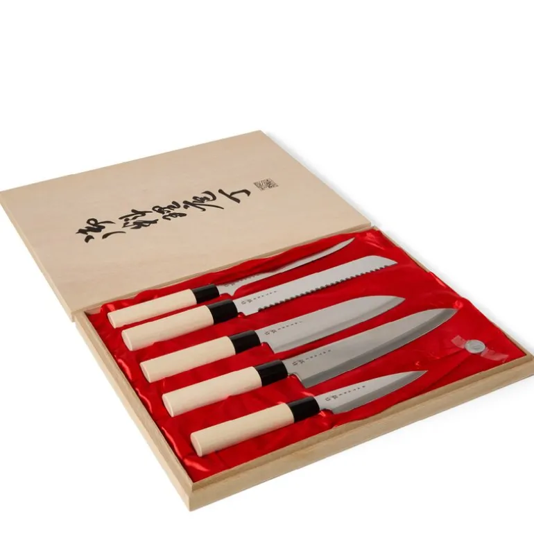 Houcho knivsett 5 kniver balsabox