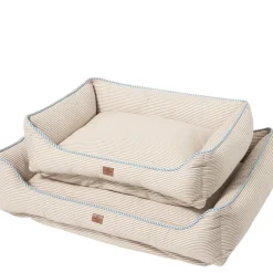 Hundeseng 45x60 cm beige/hvit/blå stripete
