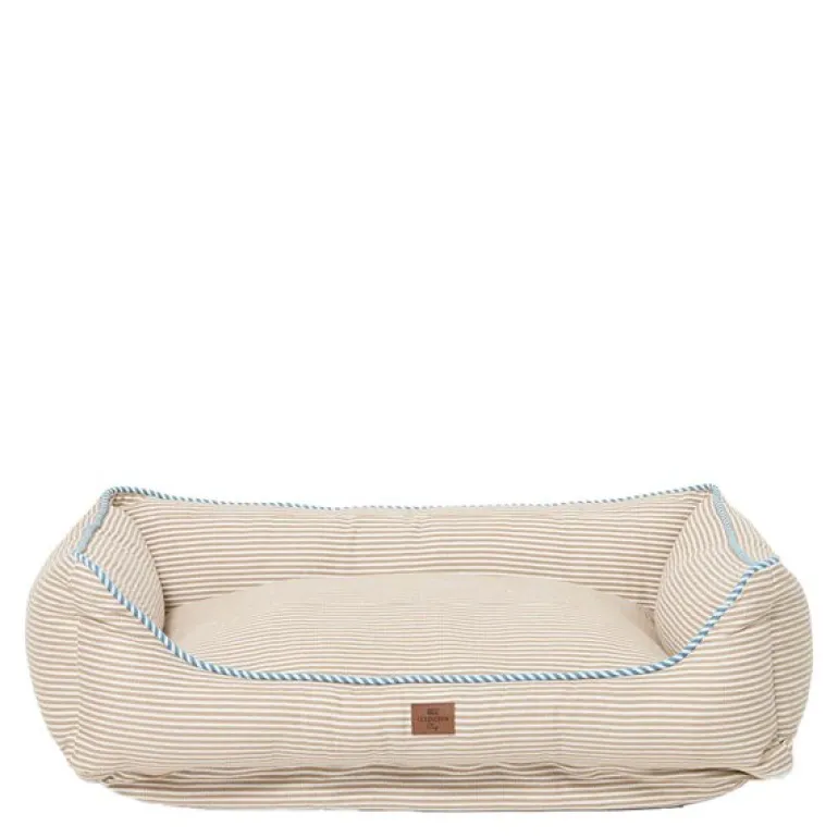 Hundeseng 60x80 cm beige/hvit/blå stripete