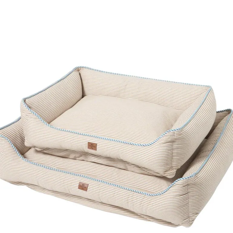 Hundeseng 60x80 cm beige/hvit/blå stripete