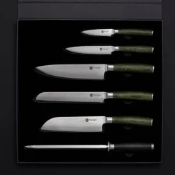 Hybrid knivsett 6 deler sølv/skogsgrønn