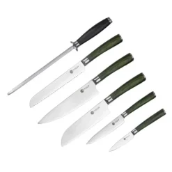 Hybrid knivsett 6 deler sølv/skogsgrønn