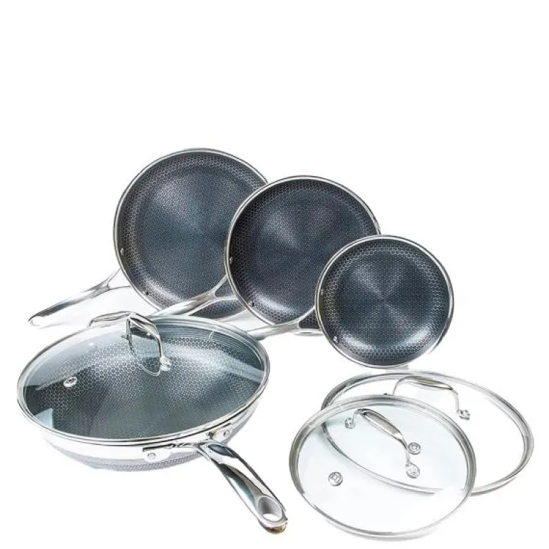 Hybrid stekepanne + wok sett 7 deler sølv/svart